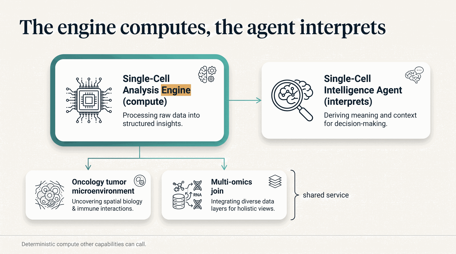 Where the Single-Cell Analysis Engine sits — compute base under the intelligence agent and a shared service